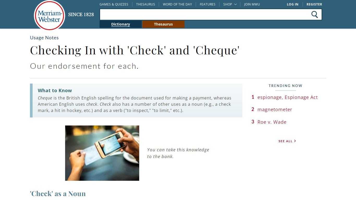 Check vs. Cheque: Is There a Difference? | Merriam-Webster
